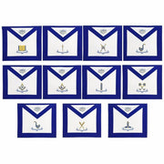 Officers Blue Lodge Officer Apron Set – Royal Blue Ribbon Machine Embroidery (Set of 11)