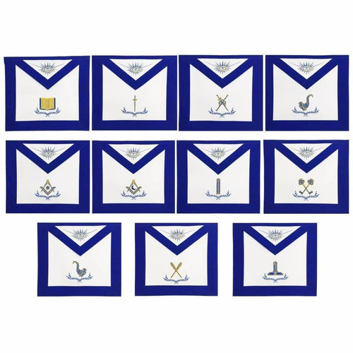 Officers Blue Lodge Officer Apron Set – Royal Blue Ribbon Machine Embroidery (Set of 11) – product view