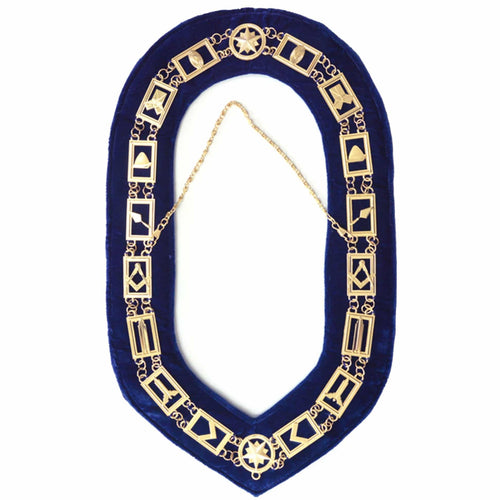 Blue Lodge Chain Collar – Gold Plated on Blue Velvet – product view