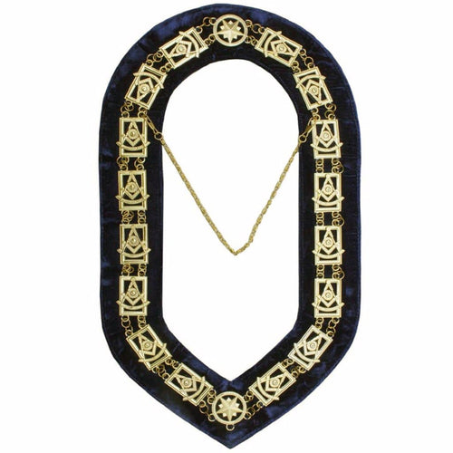 Past Master Blue Lodge Chain Collar – Gold Plated on Blue Velvet – product view