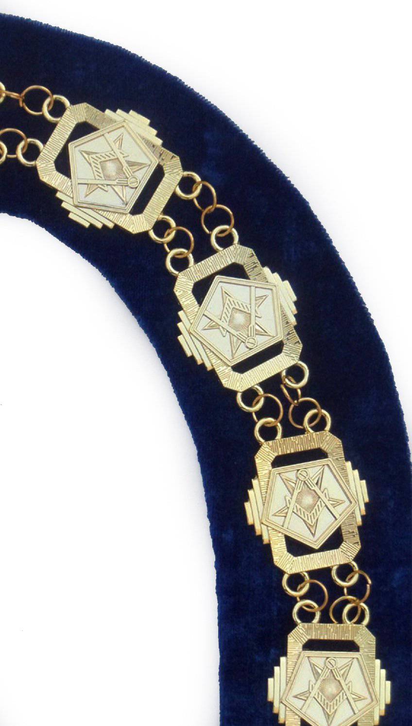 OES Chain Collar – Gold Plated Square & Compass on Blue Velvet – detail 2