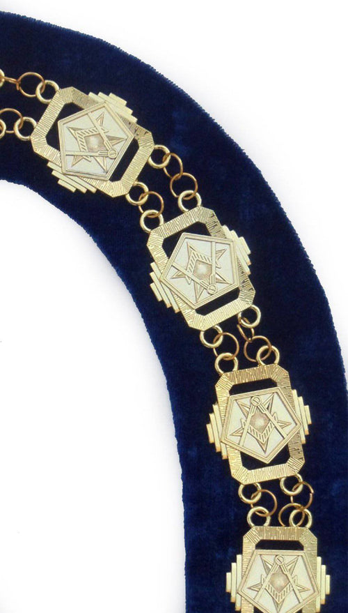 OES Chain Collar – Gold Plated Square & Compass on Blue Velvet – detail 2