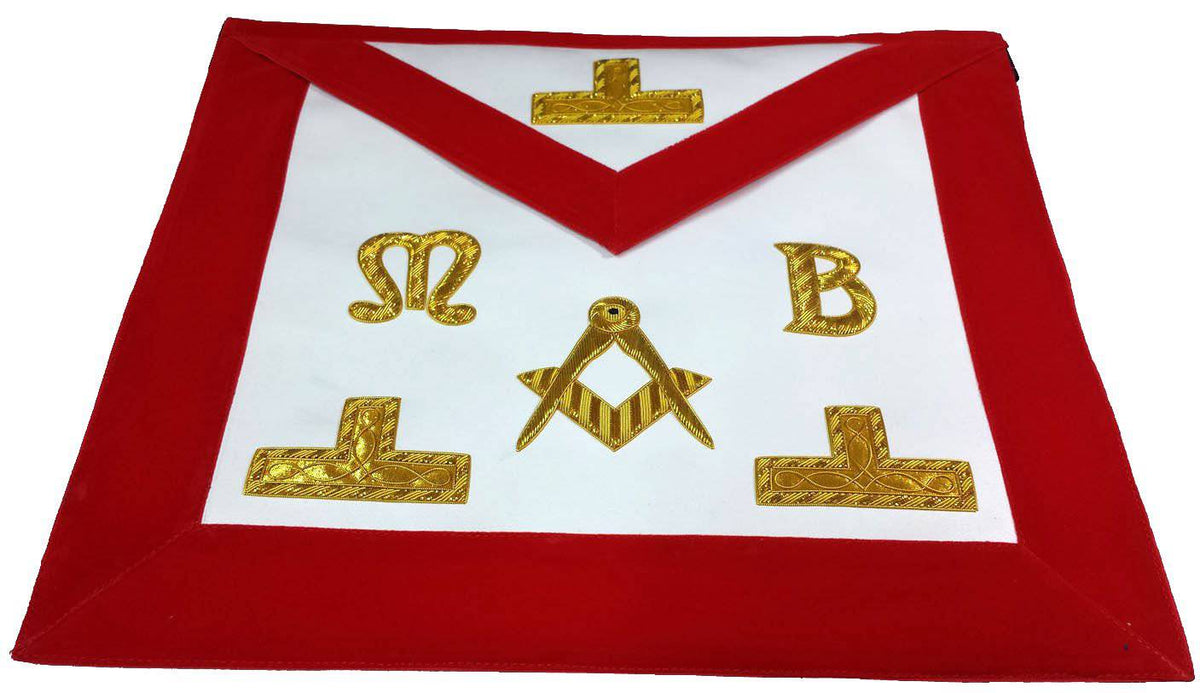 Master Mason Blue Lodge Apron – Red Velvet with Golden Bullion And Wire – detail 2