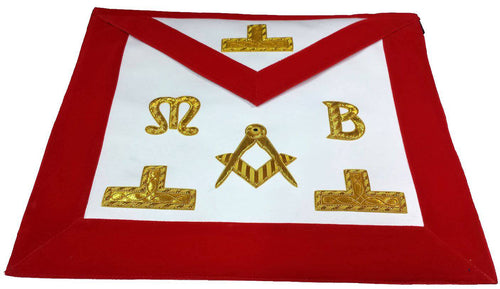 Master Mason Blue Lodge Apron – Red Velvet with Golden Bullion And Wire – detail 2
