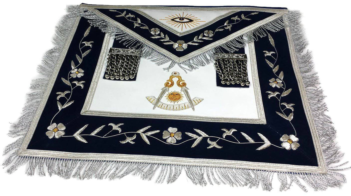 Past Master Blue Lodge Apron – Gold & Silver Bullion Hand Embroidery – detail 2