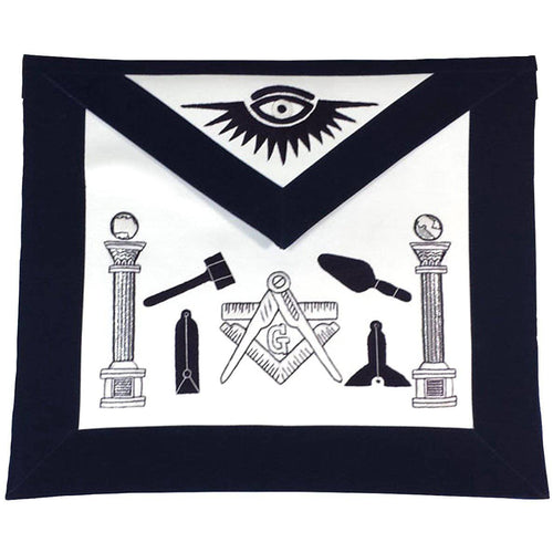 Master Mason Blue Lodge Apron – Navy Blue & White Silk Threads Hand Embroidery – product view