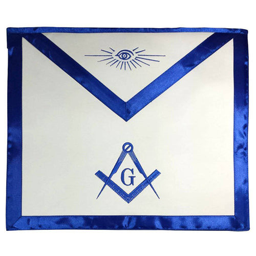 Master Mason Blue Lodge Apron – Blue Satin Square & Compass G – product view