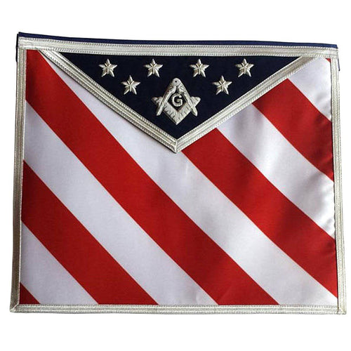 Masonic Exclusive Master Mason Apron – USA Flag White, Red & Blue Hand Embroidery – product view