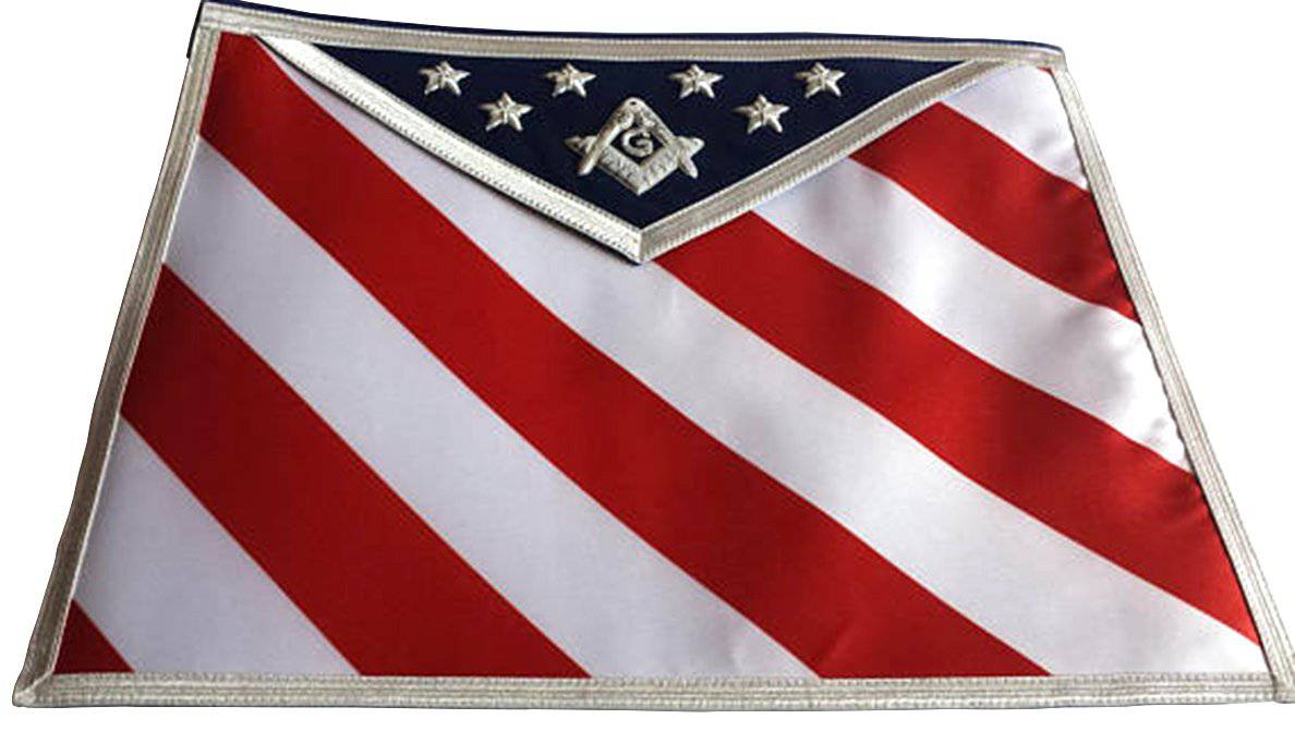 Masonic Exclusive Master Mason Apron – USA Flag White, Red & Blue Hand Embroidery – detail 2