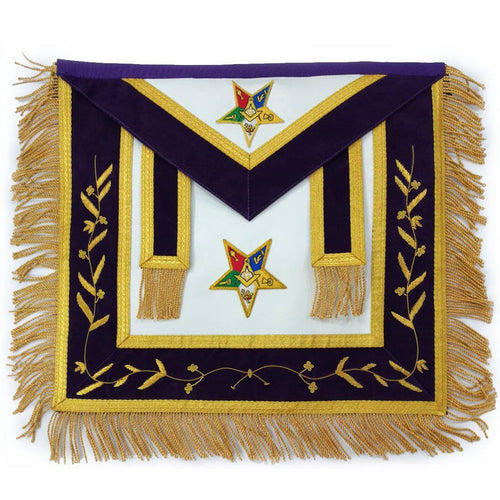 Patron OES Apron – Hand Embroidery White with Mylar Tassels – product view
