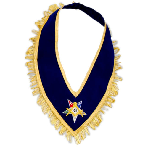 Past Grand Patron OES Collar – Royal Blue Velvet with Gold Mylar Fringe – product view