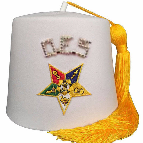 OES Fez Hat – Pure White Machine Embroidered – product view