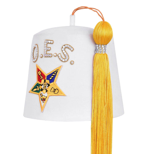 OES Fez Hat – Pure White With Yellow Tassel – detail 2