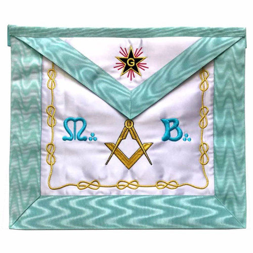 Master Mason French Rite Apron – White & Sky Blue Star G Machine Embroidery – product view