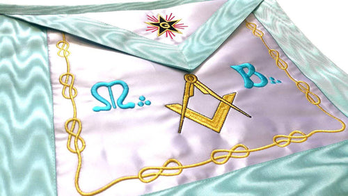 Master Mason French Rite Apron – White & Sky Blue Star G Machine Embroidery – detail 2