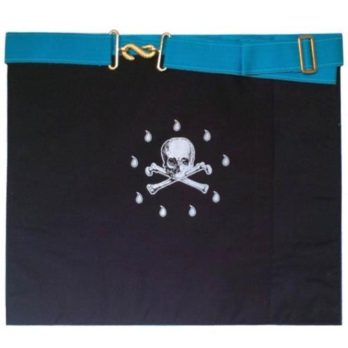 Worshipful Master Memphis Misraim Apron – White, Turquoise & Royal Blue Hand Embroidery – detail 2