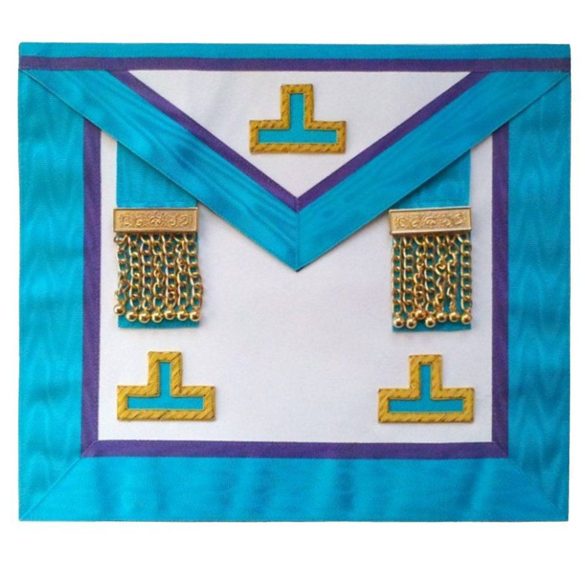 Worshipful Master Memphis Misraim Apron – White, Turquoise & Royal Blue with Tassels – detail 2