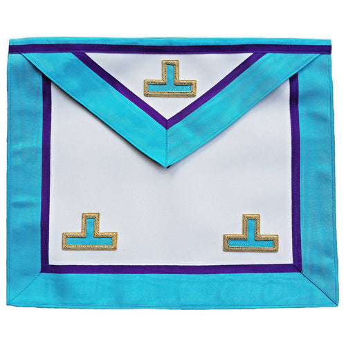 Worshipful Master Memphis Misraim Apron – White, Turquoise & Royal Blue Hand Embroidery – product view