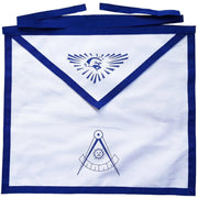 Past Master Blue Lodge Apron – White Duck Cotton Royal Blue Ribbon