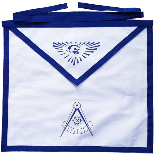Past Master Blue Lodge Apron – White Duck Cotton Royal Blue Ribbon – product view