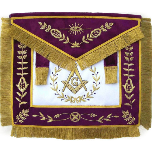 Master Mason Blue Lodge Apron – White Satin & Purple – product view