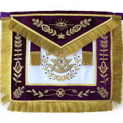 Past Master Blue Lodge Apron – White Satin & Purple with Gold Fringe Tassels