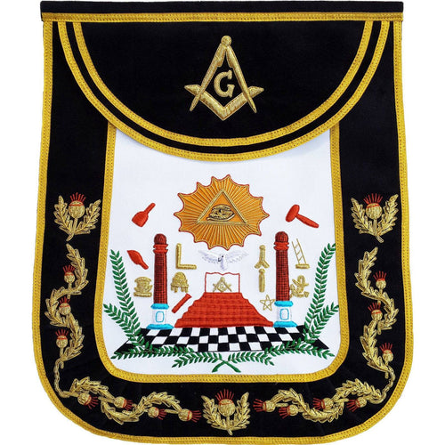 Masonic Exclusive Master Mason Apron – Black Chenille Square & Compass G – product view