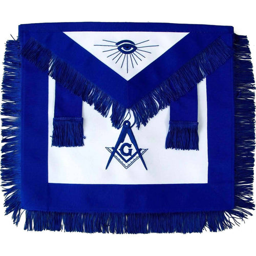 Master Mason Blue Lodge Apron – Royal Blue with Blue Fringe Tassels – product view