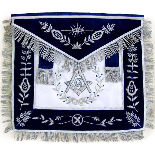 Master Mason Blue Lodge Apron – Navy Blue Chenille with Fringe – product view