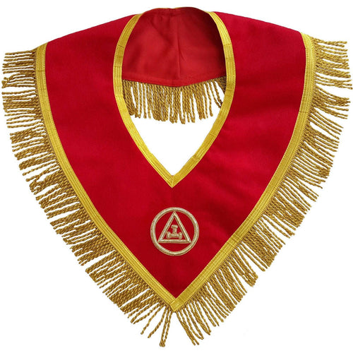 Royal Arch Chapter Collar – Red Velvet Triple Tau Insignia with Golden Fringe – product view