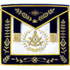 Past Master Blue Lodge Apron – Blue Velvet with Side Tabs & Gold Braid Hand Embroidery