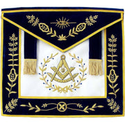 Past Master Blue Lodge Apron – Blue Velvet with Side Tabs & Gold Braid Hand Embroidery
