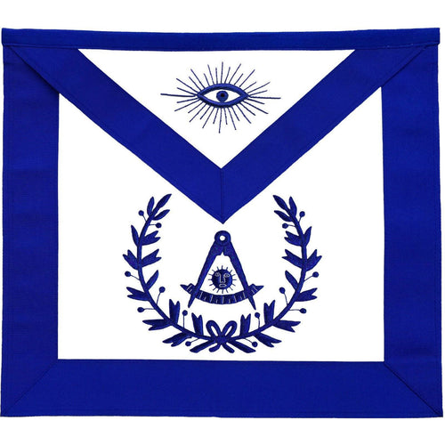 Past Master Blue Lodge Apron – Royal Blue with Wreath Embroidered – product view