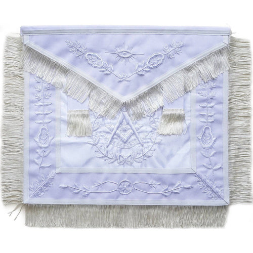 Past Master Blue Lodge Apron – All White with Fringe Tassels – product view