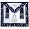 Past Master Blue Lodge Apron – Blue Velvet with Side Tabs & Silver Hand Embroidery