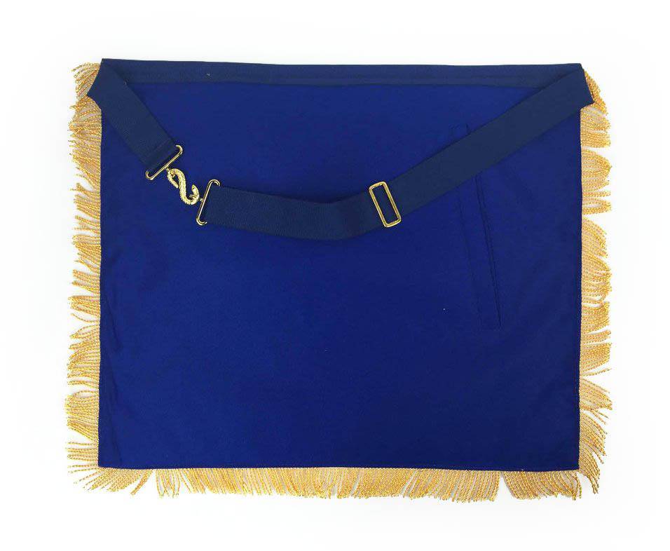 Past Master Blue Lodge Apron – Silver Braid & Golden Fringe Tassels Hand Embroidery – detail 2