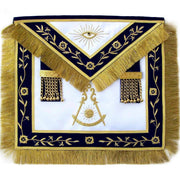 Past Master Blue Lodge Apron – Golden Vinework & Fringe Tassels Hand Embroidery