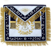 Past Master Blue Lodge Apron – Silver Braid & Golden Fringe Tassels Hand Embroidery