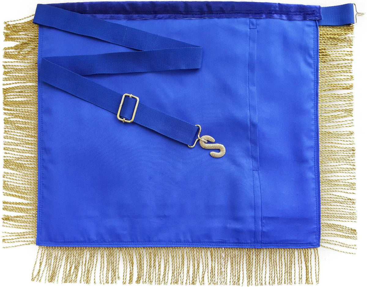Past Master Blue Lodge Apron – Navy Blue Velvet with Side Tabs & Gold Fringe – detail 2