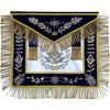 Past Master Blue Lodge Apron – Navy Blue Velvet with Side Tabs & Gold Fringe
