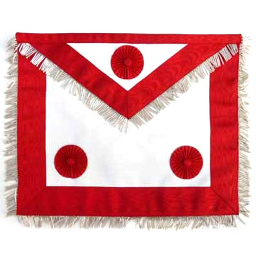 Master Mason Scottish Rite Apron – White & Red Moire with Gold Fringe – product view