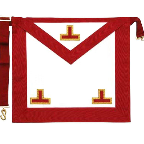 Worshipful Master Scottish Rite Apron – White & Red Moire Borders with Triple Taus – product view