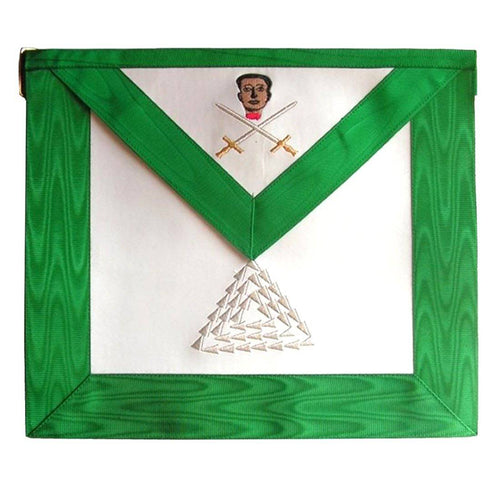 15th Degree Scottish Rite Apron – White & Green Moire with Silver Embroidery – product view