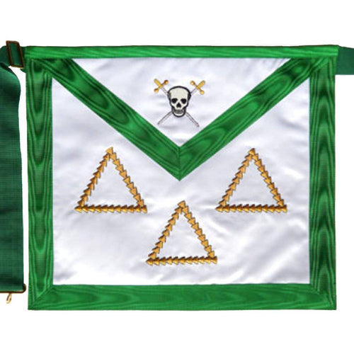 15th Degree Scottish Rite Apron – White & Green Moire – product view