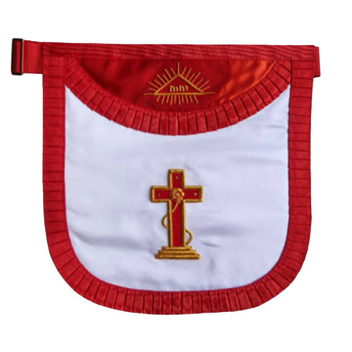 18th Degree Scottish Rite Apron – White & Red Satin with Pleated Edges – product view
