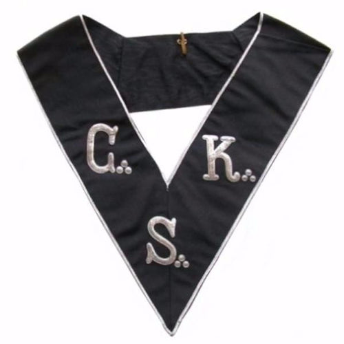 30th Degree Scottish Rite Collar – CKS Black Satin with Grey Borders – product view