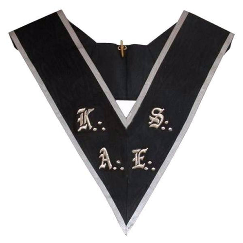 30th Degree Scottish Rite Collar – AKAES Black Moire with Grey Borders – product view
