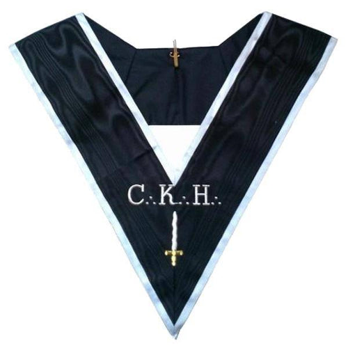 Deuxième Grand Juge 30th Degree French Rite Collar – Black Moire with White Borders – product view