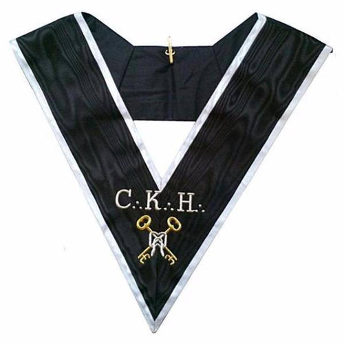 Grand Trésorier 30th Degree French Rite Collar – Black Moire with White Borders – product view