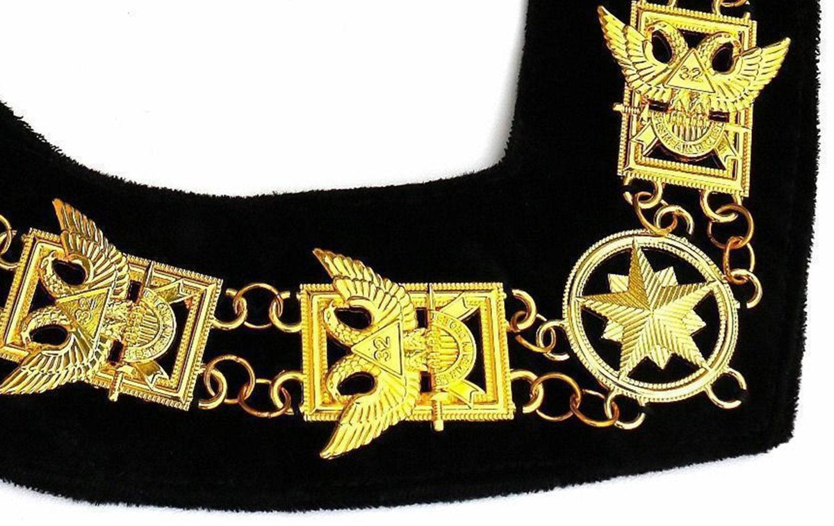 32nd Degree Scottish Rite Chain Collar – Wings Up Gold Plated on Black Velvet – detail 2